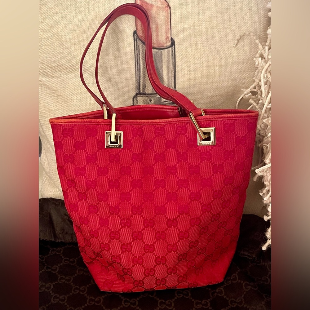 GUCCI GG print canvas mini tote in red with Dust bag⭐️💯Authentic
